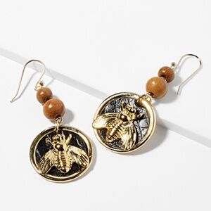 Simons bees and wooden beads earrings EUC